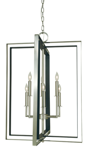 Symmetry Six Light Chandelier in Antique Brass with Matte Black (8|4865ABMBLACK)