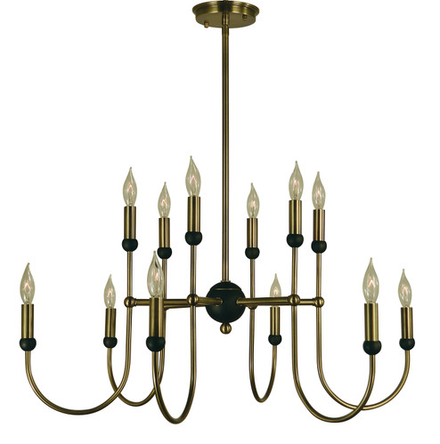 Nicole 12 Light Chandelier in Antique Brass with Matte Black (8|4798ABMBLACK)
