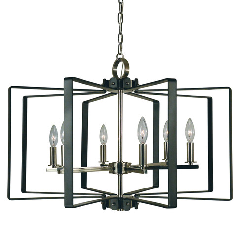 Camille Six Light Chandelier in Satin Brass with Matte Black Accents (8|3055SBMBLACK)