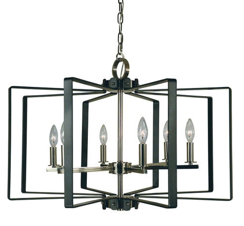 Camille Six Light Chandelier in Polished Nickel with Matte Black Accents (8|3055PNMBLACK)