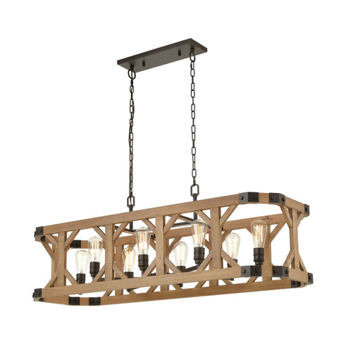 Structure Eight Light Linear Chandelier in Medium Oak (45|333248)