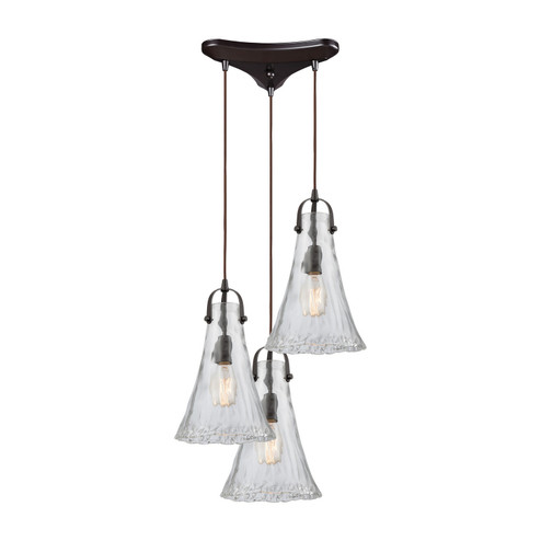 Hand Formed Glass Three Light Pendant in Oil Rubbed Bronze (45|105553)