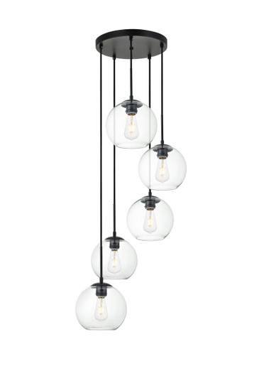 BAXTER Five Light Pendant in Black and Clear (173|LD2226BK)