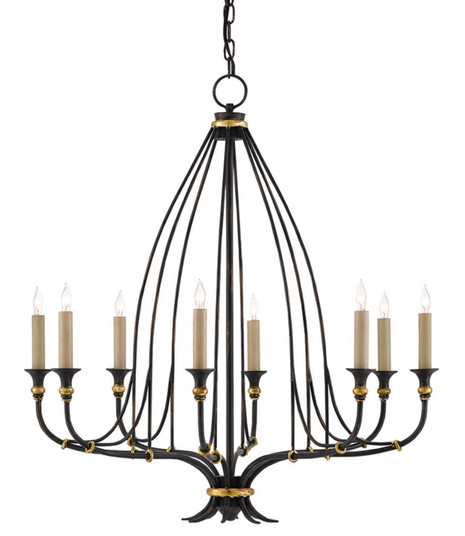 Folgate Eight Light Chandelier in French Black/Gold Leaf (142|90000214)