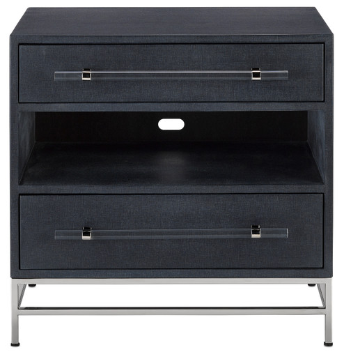 Marcel Nightstand in Navy Lacquered Linen/Polished Nickel/Black (142|30000153)