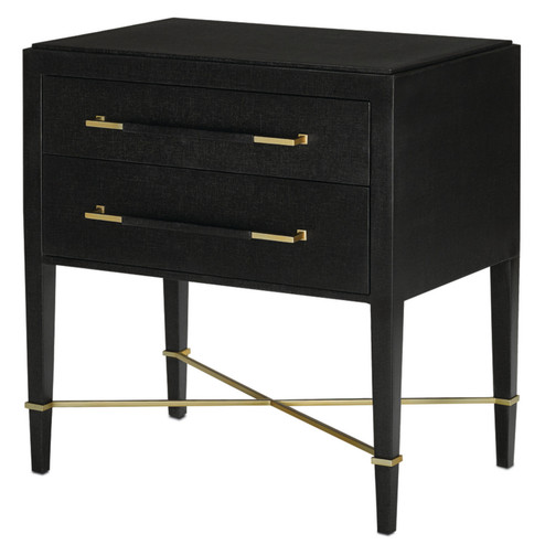 Verona Nightstand in Black Lacquered Linen/Champagne (142|30000036)