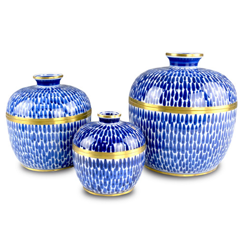 Plavan Jar Set of 3 in Blue/White/Brass (142|12000661)