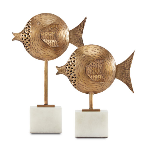 Cici Fish Set of 2 in Antique Brass/White (142|12000513)