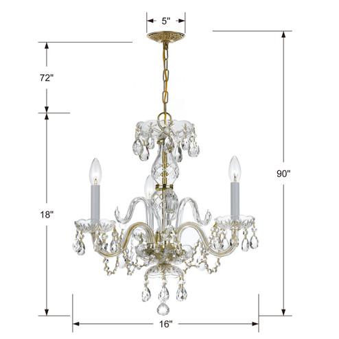 Traditional Crystal Three Light Mini Chandelier in Polished Brass (60|5044PBCLI)