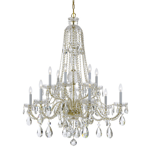 Traditional Crystal 12 Light Chandelier in Polished Brass (60|1112PBCLSAQ)