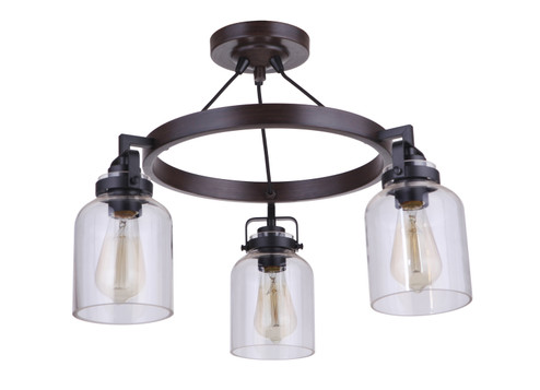 Foxwood Three Light Semi Flush Mount in Flat Black / Dark Teak (46|53653FBDT)