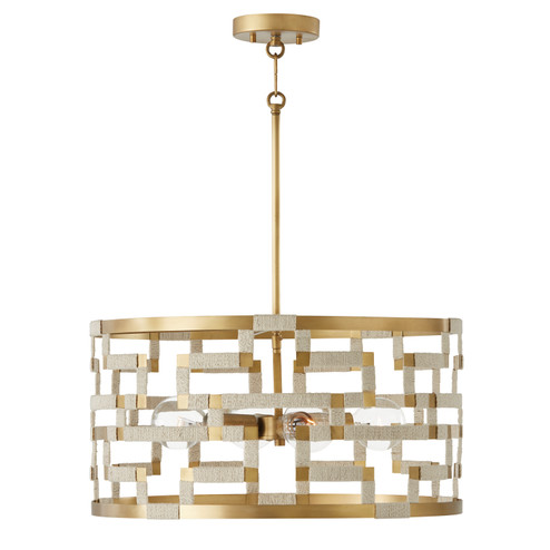 Hala Four Light Pendant in Bleached Natural Jute and Patinaed Brass (65|341041NL) Hala Four Light Pendant in Bleached Natural Jute and Patinaed Brass (65|341041NL)