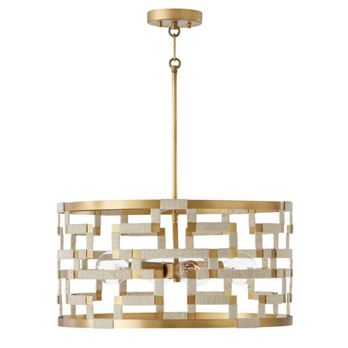 Hala Four Light Pendant in Bleached Natural Jute and Patinaed Brass (65|341041NL)