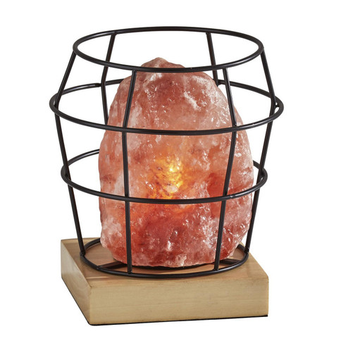 Faith Table Lamp in Black, Pink Himalayan Salt Rock & Natural Wood (262|SL114712)