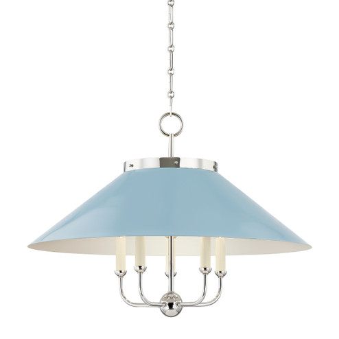 Clivedon Five Light Chandelier in Polished Nickel/Blue Bird (70|MDS1403PNBB)