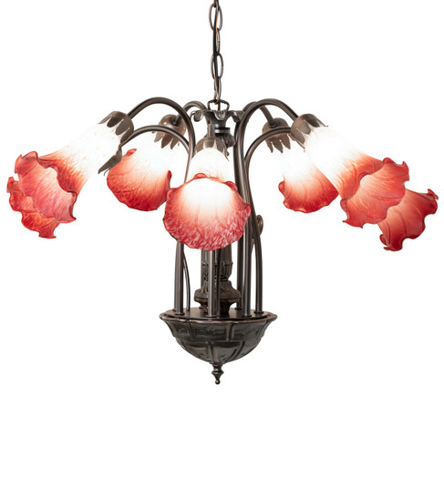 Pink/White Seven Light Chandelier in Mahogany Bronze (57|12243)