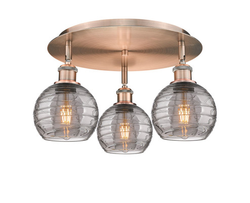 Downtown Urban Three Light Flush Mount in Antique Copper (405|5163CACG12136SM)