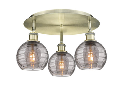 Downtown Urban Three Light Flush Mount in Antique Brass (405|5163CABG12136SM)