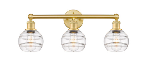 Edison Three Light Bath Vanity in Satin Gold (405|6163WSGG5566CL)