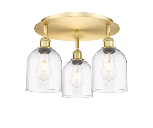 Downtown Urban Three Light Flush Mount in Satin Gold (405|5163CSGG5586CL)