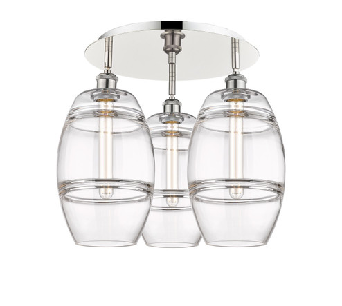 Downtown Urban Three Light Flush Mount in Polished Nickel (405|5163CPNG5578CL)