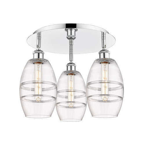 Downtown Urban Three Light Flush Mount in Polished Chrome (405|5163CPCG5576CL)