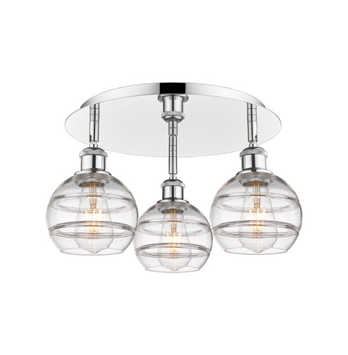 Downtown Urban Three Light Flush Mount in Polished Chrome (405|5163CPCG5566CL)