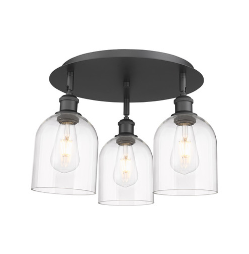 Ballston Three Light Flush Mount in Matte Black (405|5163CBKG5586CL) Ballston Three Light Flush Mount in Matte Black (405|5163CBKG5586CL)