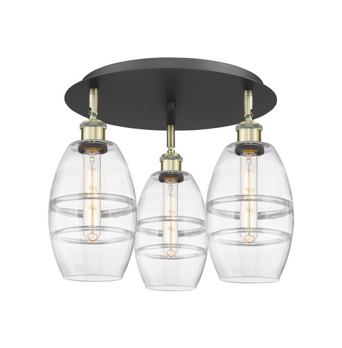 Downtown Urban Three Light Flush Mount in Black Antique Brass (405|5163CBABG5576CL)