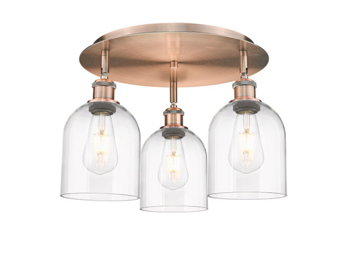Downtown Urban Three Light Flush Mount in Antique Copper (405|5163CACG5586CL)
