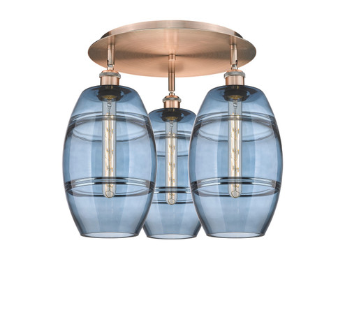 Downtown Urban Three Light Flush Mount in Antique Copper (405|5163CACG5578BL)