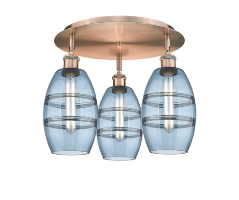 Downtown Urban Three Light Flush Mount in Antique Copper (405|5163CACG5576BL)