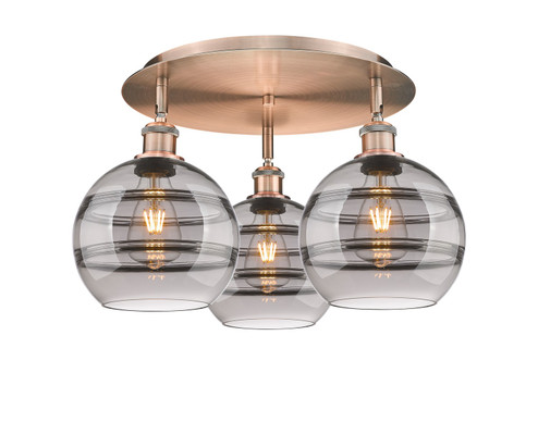 Downtown Urban Three Light Flush Mount in Antique Copper (405|5163CACG5568SM)