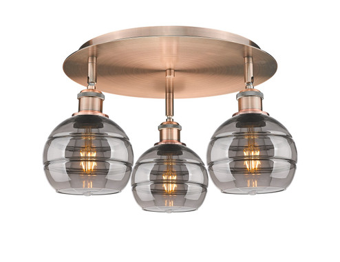 Downtown Urban Three Light Flush Mount in Antique Copper (405|5163CACG5566SM)