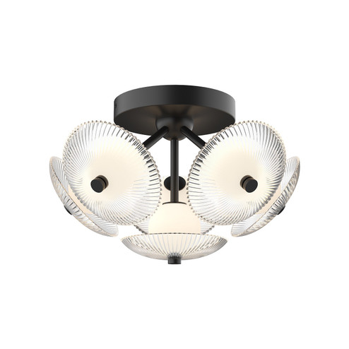 Hera LED Flush Mount in Matte Black/Clear Ribbed Glass (452|FM417606MBCR)