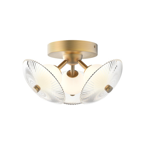 Hera LED Flush Mount in Brushed Gold/Clear Ribbed Glass (452|FM417604BGCR)
