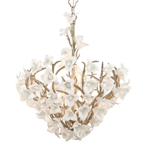 Lily Six Light Chandelier in Enchanted Silver Leaf (68|21147SGL)