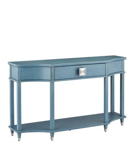 Maya Console Table in Lacquered Blue Linen/Washed Mahogany/Polished Stainless Steel (142|30000283)