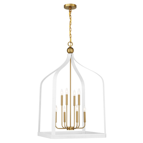 Sheffield Eight Light Pendant in White with Warm Brass Accents (51|778008142)