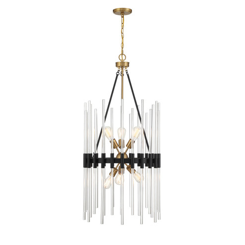 Santiago Six Light Pendant in Matte Black with Warm Brass Accents (51|319366143)