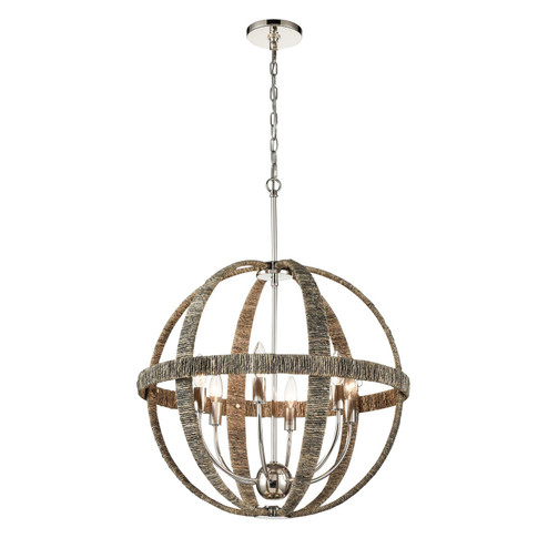 Abaca Six Light Chandelier in Polished Nickel (45|325726)