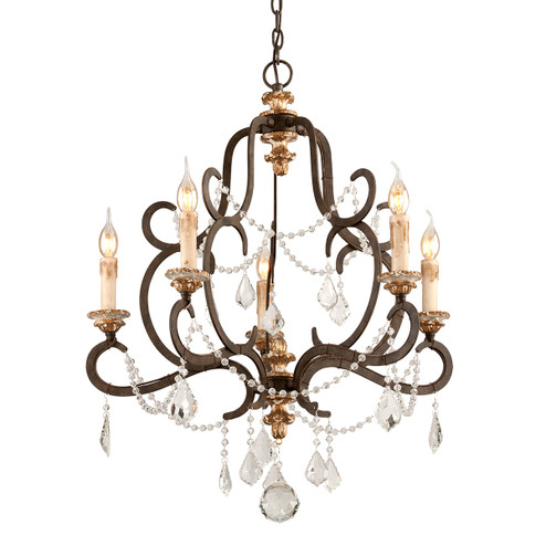 Bordeaux Five Light Chandelier in Parisian Brnze W Distr Gold Le (67|F3515PZDG)