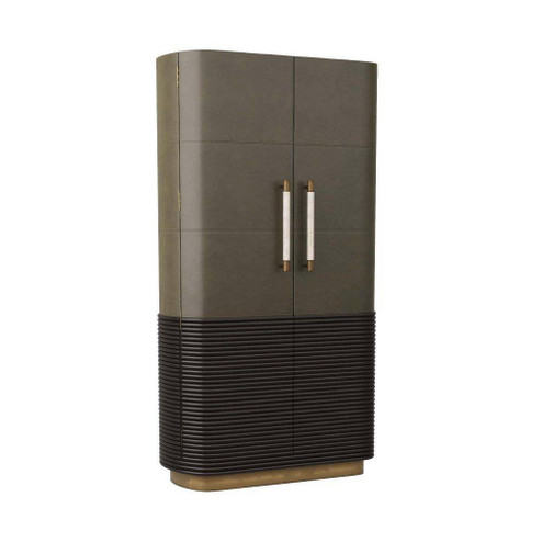 Sherbourne Cabinet in Graphite Leather/Umder Oak/White Marble/Antique Brass (314|6266)