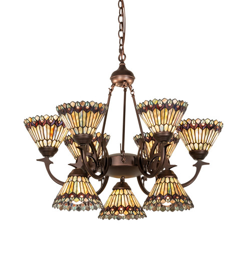 Tiffany Jeweled Peacock Nine Light Chandelier in Mahogany Bronze (57|270138) Tiffany Jeweled Peacock Nine Light Chandelier in Mahogany Bronze (57|270138)