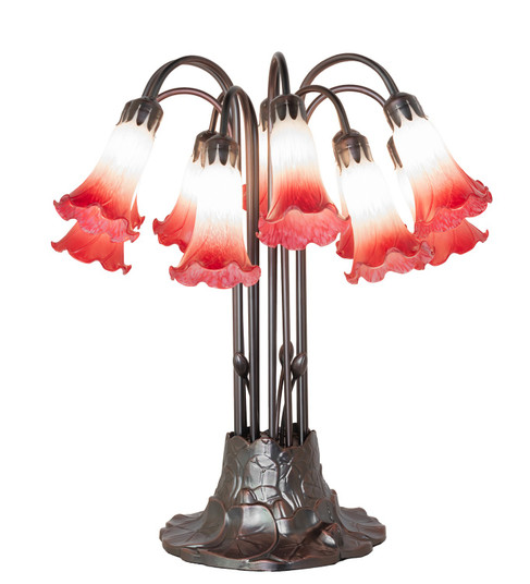 Pink/White Tiffany Pond Lily 12 Light Table Lamp in Mahogany Bronze (57|273102)