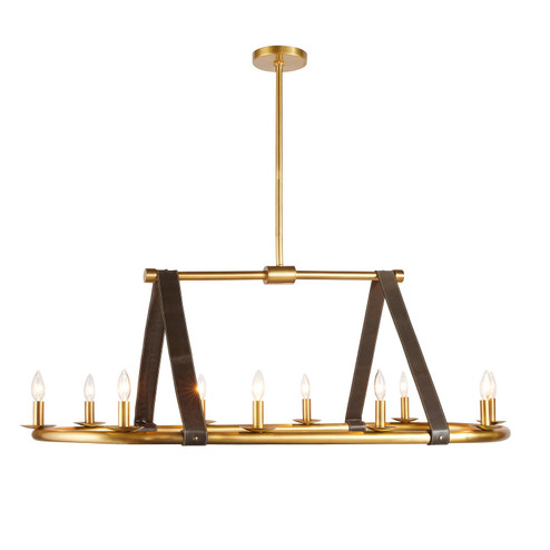 Englewood Ten Light Linear Chandelier in Antique Brass/Moss (314|DRI02)