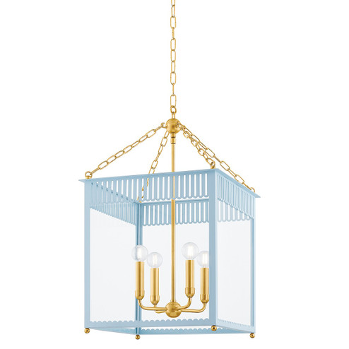 Rosalie Four Light Lantern in Aged Brass/Soft Arctic Blue (428|H932704LAGBSAO)