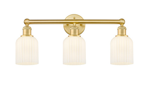 Edison Three Light Bath Vanity in Satin Gold (405|6163WSGG5595GWH)
