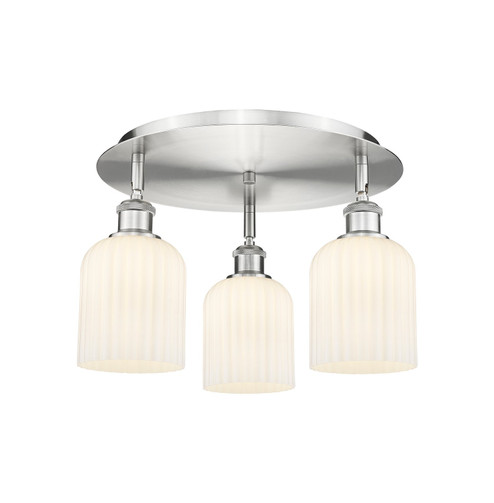 Downtown Urban Three Light Flush Mount in Satin Nickel (405|5163CSNG5595GWH)