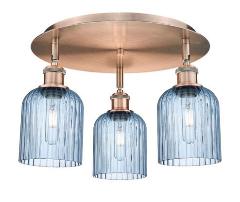 Downtown Urban Three Light Flush Mount in Antique Copper (405|5163CACG5595BL)